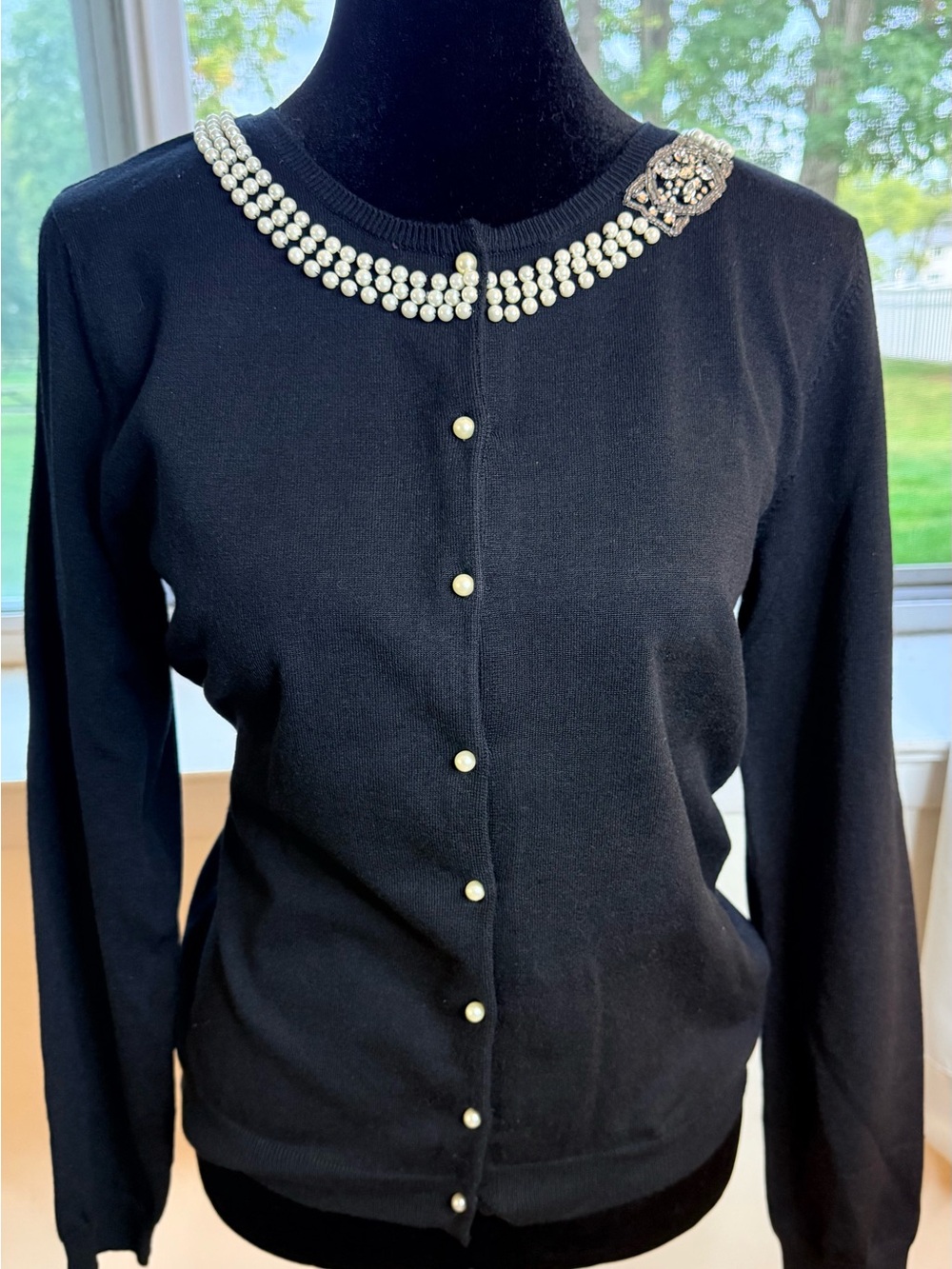 Vintage NWT LACE black cardigan 50’s inspired silk blend pearl rhinestones chic - Picture 1 of 11